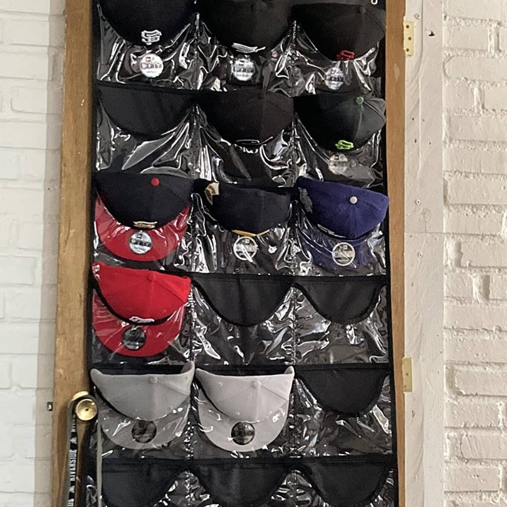 24 Deep Pockets- Hat Organizer - Hat Racks for Baseball - Wall Door with 3 Hooks
